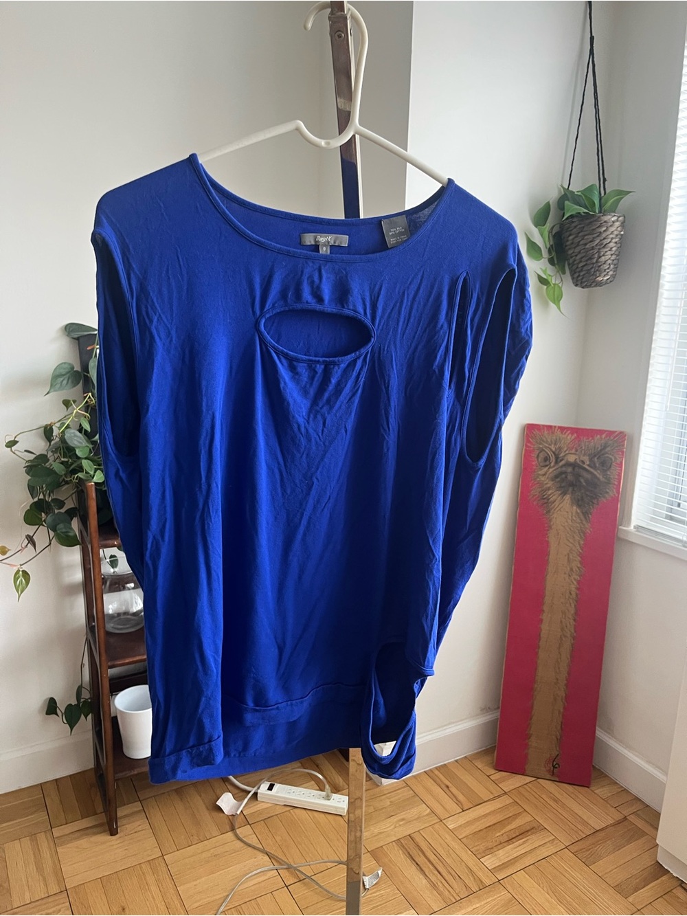 Women's Royal Blue Short Sleeve Top with Front Cutout